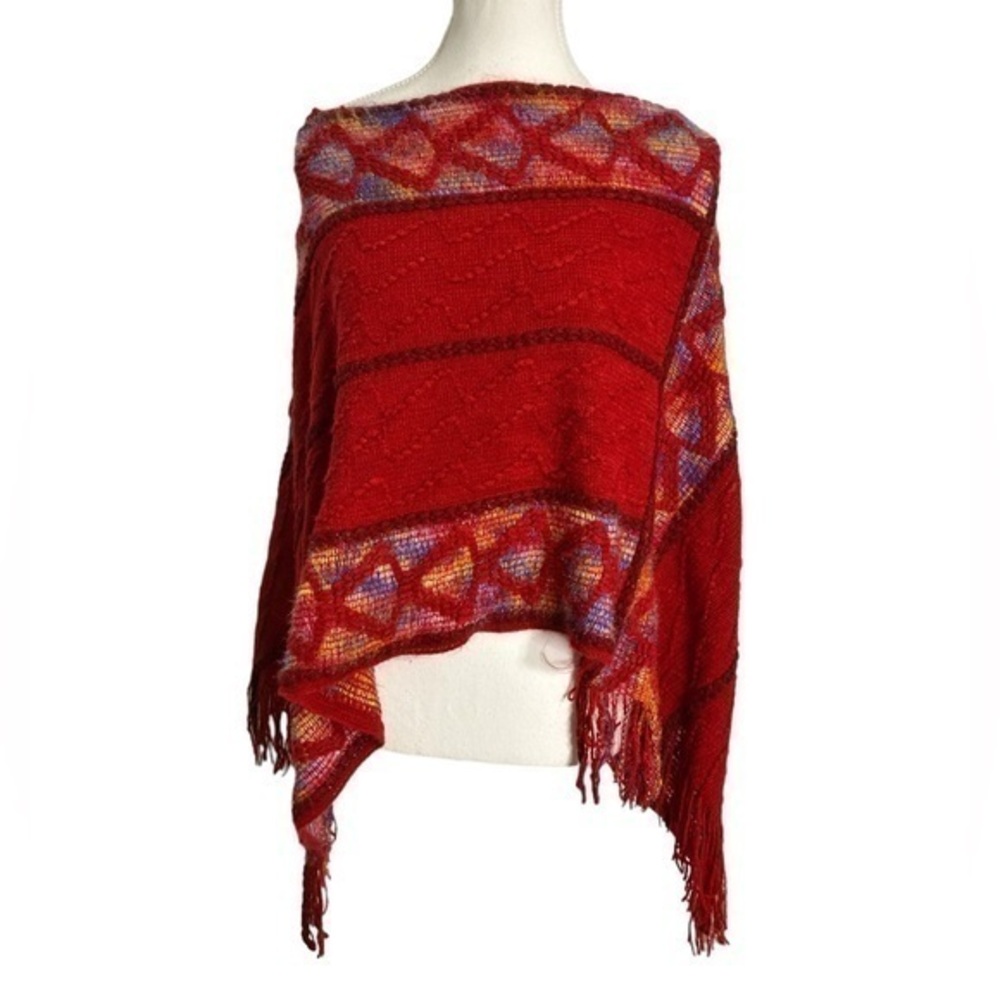 Unbranded Boho Tassel Pullover Knit Shawl Retro Wave Stripe Poncho